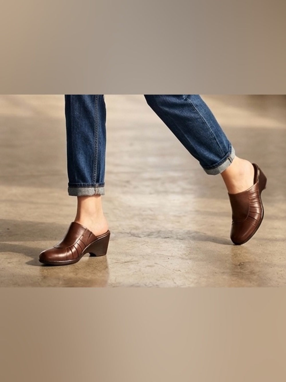 Clarks Brown Leather Clog Mules for Women